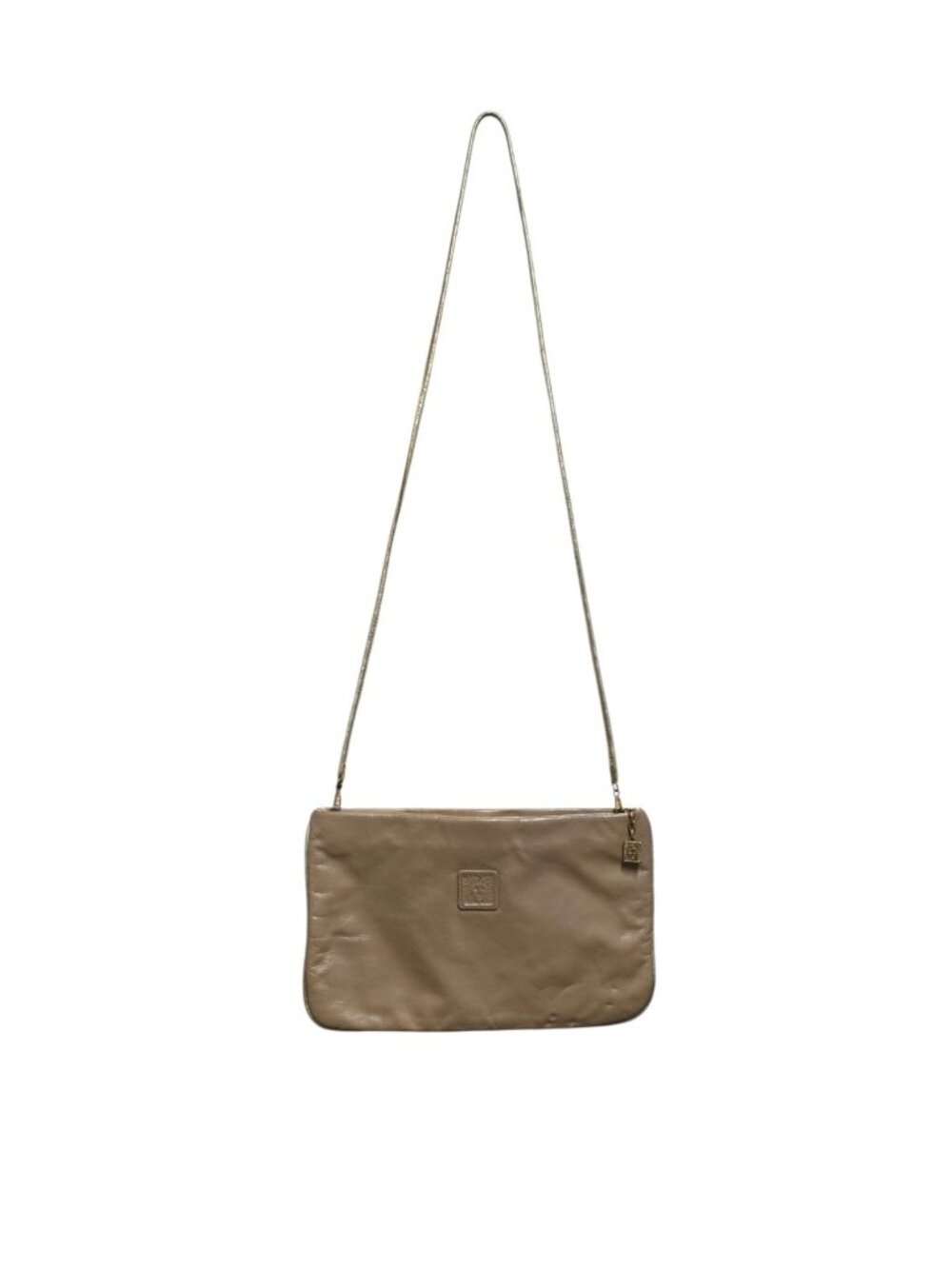 Vntge Anne Klein for Calderon Small Taupe Gold Leather Soft Clutch Shoulder Bag